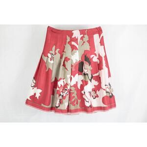 Elie Tahari Size 2 Silk Skirt A Line Lined Floral Red Pink